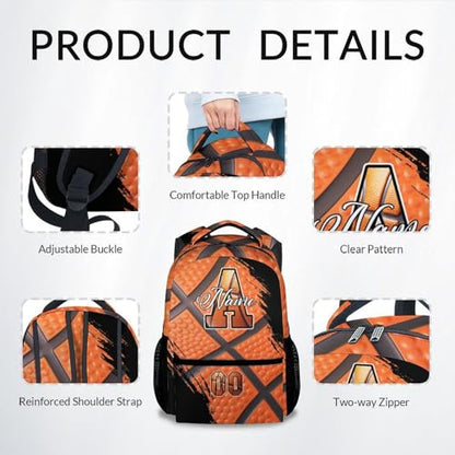 Mercuryelf Personalized Basketball Backpack for Boys - Custom Kids School Bookbag 17 Inch Large Capacity Daypack for Youth Athlete - color: Orange