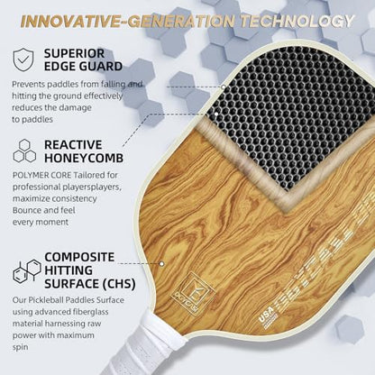 YC DGYCASI Pickleball Paddles Set of 2, 2026 USAPA Approved Pickleball Set, Fiberglass Lightweight Pickle Ball Rackets 2 Pack, 2 Outdoor Pickleball, 2 Indoor Pickleball Balls, 1 Pickleball Bag - color: Wood Grain