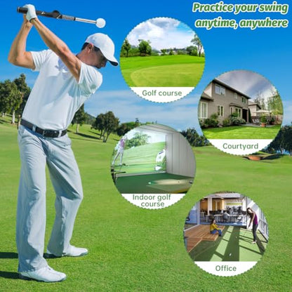 Retractable Golf Swing Trainer, Portable Golf Swing Training Aid for Left-Handed Grip Correction Click Feedback & Arm Connection with Grip Scraper for Indoor Outdoor Practice