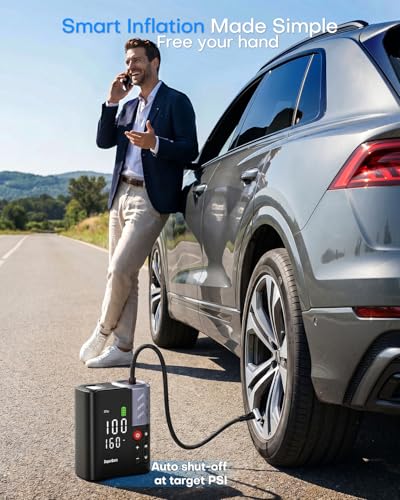 Tire Inflator Portable Air Compressor, 48LPM 160PSI Fast Air Pump with APP Control, 7800mAh & 12V DC Dual Power, Auto Shut-Off, Cordless Pump for Car Tires, SUV, Pickup, Bike, Lawnmower