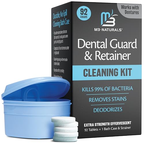 Retainer Cleaner and Soak Container, No-Mess Cleaning Tablets with Universal Denture Bath Case and Strainer, Multipurpose, for Mouth Guard Stains, Odor, and Plaque (92 Tablets + 1 Bath) by M3 - size: Dental Cleaning Kit (1 Count)