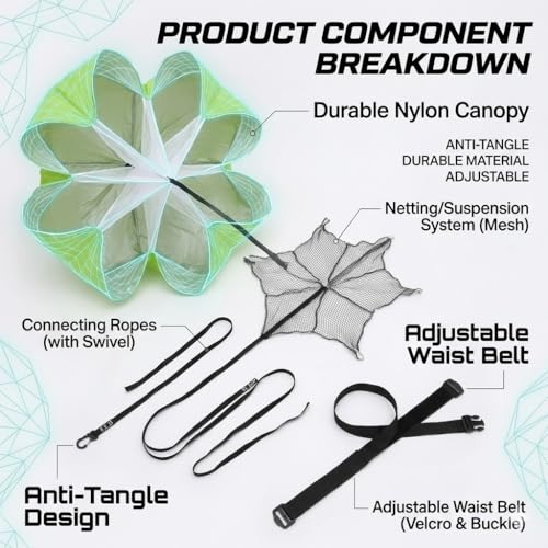Football Kick Trainer Parachute Resistance with Adjustable Waist Strap for Youth Field, Backyard, Speed and Power Drills - color: Green