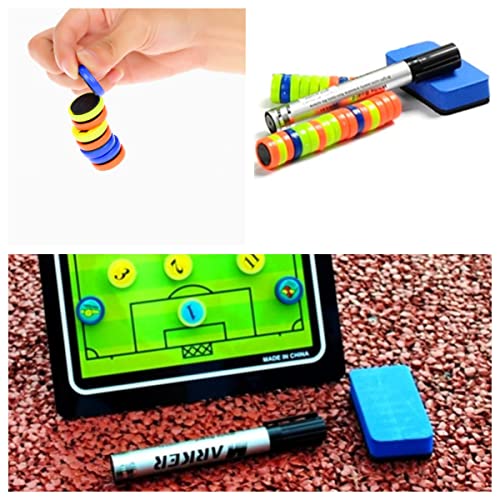 Joyeee Soccer Magnetic Board Accessories Set, Include 27 Pcs Player Magnets Pieces, 2 Pcs Dry Erase Black Marker Pen, 1 Pcs Dry Eraser and Small Carry Pouch, Suit for Use on Magnetic Coaching Boards