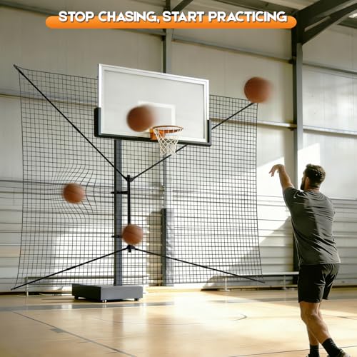 GADFISH Basketball Rebounder Net, Heavy-Duty Steel Frame Basketball Return Net Catcher Backstop Nets Basketball Return Attachment Yard Guard for Outdoor
