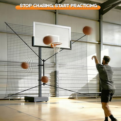 GADFISH Basketball Rebounder Net, Heavy-Duty Steel Frame Basketball Return Net Catcher Backstop Nets Basketball Return Attachment Yard Guard for Outdoor