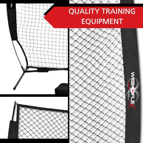Web Flex® 7x7 ft Portable Baseball & Softball Batting Practice Screen Net, Durable Nylon & Metal Frame, Protective Batting Net for Pitching & Hitting, Easy Setup, Full Coverage with Carry Bag | Black