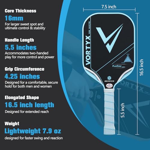 Vortyx Pickleball Paddle, Next-Gen Thermoformed Unibody, Raw Toray T700 Carbon Fiber Friction Surface, 16mm FluxCore (4th Gen Core), USA Pickleball Approved (USAPA), Professional Performance