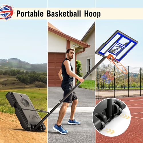 TONBUX Adjustable Basketball Hoop Outdoor 10FT, Basketball Portable Hoops & Goals, 44 Inch Backboard, for Kids, Youth, and Adults in The Backyard, Driveway - style: Blue