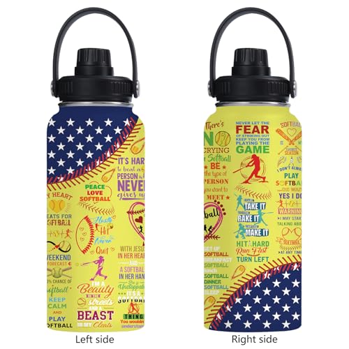 Softball 32oz Stainless Steel Tumbler Insulated Water Bottle for Men Women, Softball Gifts for Women Girls Sport Player Fan Coach - color: Softball