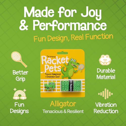 Racket Pets Kids Tennis Racket Dampener & Matching Overgrip Tape, Performance Shock Absorbing Dampener for Tennis Racket & Fun Animal Print Tennis Wrap Grip Tape