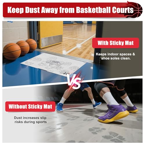 Courtside Basketball Sticky Mat,Non-Slip Sticky Shoe Mat for Basketball Court Shoe Grip,Courtside Shoe Grip Traction Mat,Improves Traction and Cleans Dust,Dirt,Includes 40 Sticky Sheets - style: Basketball Sticky Mat