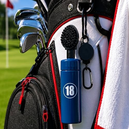 East/18 Aquabrush18 Golf Club Cleaner 4oz Pump Water Bottle Brush with Nylon Bristles, Retractor & Carabiner Clip | Lightweight, Durable & Leak-Resistant Cleaning
