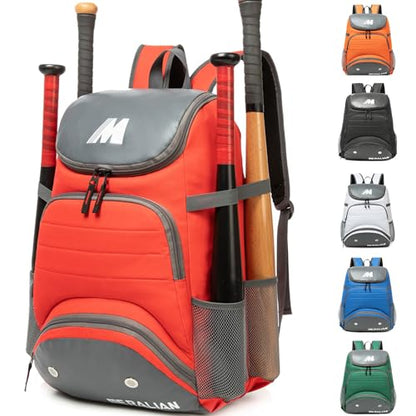 Baseball Bag - Lightweight Softball & T-Ball Backpack with Shoe Compartment for Equipment & Gear - color: RED