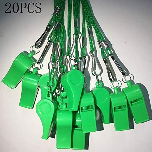 20 Pcs Plastic Loud Whistles with Lanyard for Referee Coaches Basketball Football Sports Training Game Event Lifeguard Survival Emergency Fun School Kids Tool Set Suppliers - color: Green