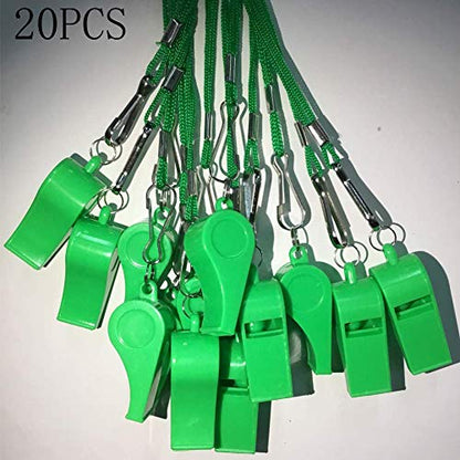 20 Pcs Plastic Loud Whistles with Lanyard for Referee Coaches Basketball Football Sports Training Game Event Lifeguard Survival Emergency Fun School Kids Tool Set Suppliers - color: Green