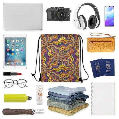 Travel Drawstring Backpack Theft Proof Cinch Sack Water Resistant Sackpack for Camping Hiking Outdoor Sports, Psychedelic Infinity Bags - color: Picture (632)