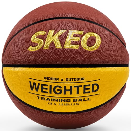 SKEO Weighted Basketball, 2.2/3/3.3LBS 28.5"/29.5" Trainer Heavy Basketballs Made of Composite, Indoor Outdoor Training Ball for Improving Handling Dribbling Rebounding - size: Size 7 Adult -3LBS/1.3KG