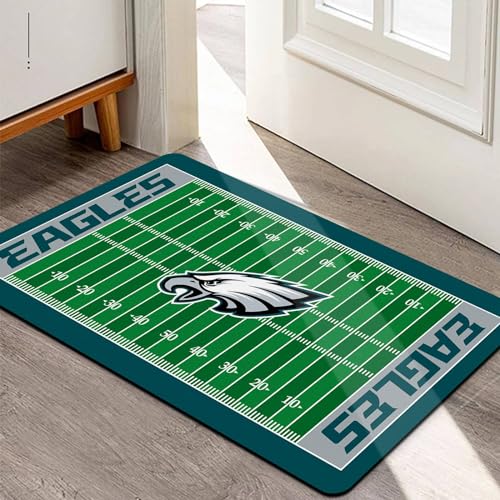 Football Field Design Entry Floor Mat,30" W x 18" H Green Gray Design Non-Slip Rubber Door Mat for Football Sports Fans, Home Decor Area Rug