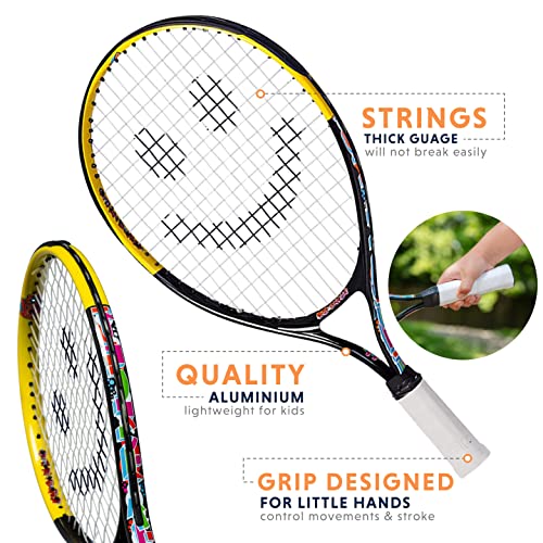 Kids Tennis Racket with Training Videos – Aluminum Youth Tennis Racket with Neoprene Handle for Children Age 5-12 – Learn Faster and Play Better by Street Tennis Club