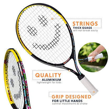 Kids Tennis Racket with Training Videos – Aluminum Youth Tennis Racket with Neoprene Handle for Children Age 5-12 – Learn Faster and Play Better by Street Tennis Club
