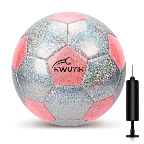 Soccer Ball Size 3 4 5 Glitter Pink Purple Black Silver with Pump Toddler Soccer Ball for Kids Aged 3-6 6-8 8-12 Outdoor Training Ball for Girls Boys Children Youth Teens - color: Pink & Silver Spliced, size: 3