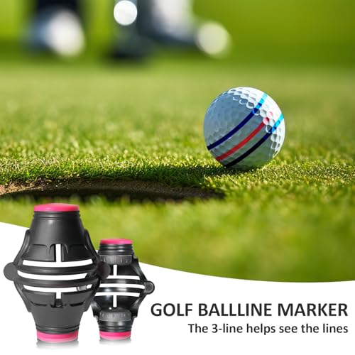 1 Pack 360° Triple Line Golf Ball Marker，Golf Ball Line Marker Tool，Golf Ball Marker Stencil，Alignment Ball Marker，Golf Accessories - color: 1 Pack 360° Triple Line Golf Ball Marker（Black&Pink）