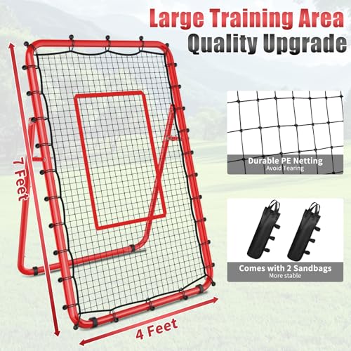 TomCare 7x4FT Volleyball Rebounder Net Bounce Back Training Equipment with 5 Adjustable Angles Volleyball Practice Net for Bumping & Spiking Portable & Steady Indoor Outdoor Rebound with Sandbags