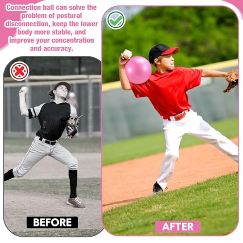 2 Pcs Connection Ball with Pump 9 Inch Pilates Baseball Softball Batting Trainer Improve Arm Action Hitting & Pitching Efficiency Connection Ball for Baseball - color: Pink