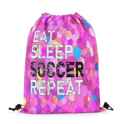 Castle Fairy Eat Sleep Soccer Repeat Drawstring Backpack Diamond Sackpack for Beach Swimming Pool Colorful Tie Dye Draw String Bags Waterproof Sports Gym - color: Pink 4