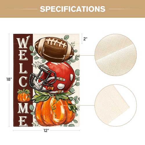 AVOIN colorlife Fall Football Garden Flag 12x18 Inch Double Sided Outside, Welcome Autumn Pumpkin Seasonal Yard Outdoor Flag Red