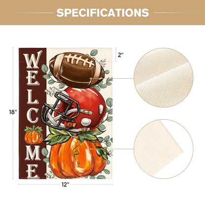 AVOIN colorlife Fall Football Garden Flag 12x18 Inch Double Sided Outside, Welcome Autumn Pumpkin Seasonal Yard Outdoor Flag Red