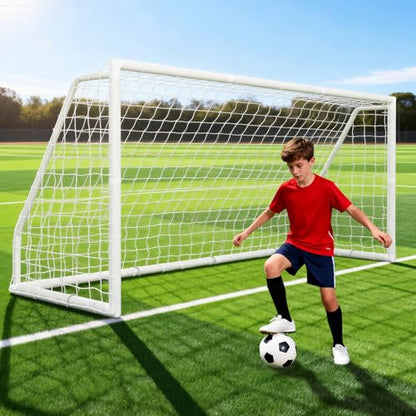 MOPHOTO Soccer Goal for Backyard, 6x4ft/8X6ft/10X6.5ft/12X6ft PVC Soccer Goal with Training Cones & Target Net, Lightweight Soccer Practice Net for Teens - size: 12x6ft, style: Foldable