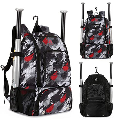 Sports Baseball&Softball Bat Bag For Youth｜Adults, Baseball Equipment Backpack Bag with Shoe Compartment,Fence Hook,Holds Bat, Helmet, Glove - color: Multicolor