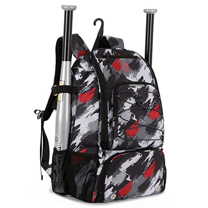 Sports Baseball&Softball Bat Bag For Youth｜Adults, Baseball Equipment Backpack Bag with Shoe Compartment,Fence Hook,Holds Bat, Helmet, Glove - color: Multicolor