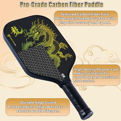 Pickleball Paddles Set of 2 and 8 Balls – Lightweight Carbon Fiber Pickleball Paddles, Durable 2 Paddles + 8 Outdoor Balls + Bag, Best for Beginner & Pro