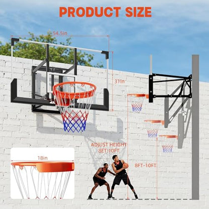 Indoor & Outdoor Basketball Goal,48" Wall Mounted Basketball Hoop,Shatterproof Backboard, Adjustable Height, Indoor/Outdoor, Heavy Duty Steel Rim for Teens, Adults, Garage, School, Park