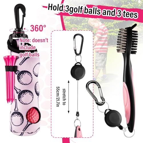 14 Pcs Pink Golf Accessories Set for Women, Golf Glove (fits 6.5 to 6.7" Hand, M/L), Microfiber Towel, Ball Bag with Clip, Tees, Magnetic Ball Marker, Divot Tool & Club Cleaning Brush