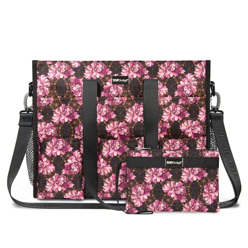 TOPDesign Utility Water Resistant Tote Bag with 22 Pockets, Top Zipper Closure & Thick Bottom Support, for Working Women - color: Baroque Carnation, size: Large