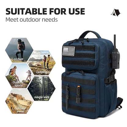 Wotony Military Tactical Backpack for Men Waterproof Daypack 3 Day Assault Pack Molle Bag with Water Bottle Holder - color: Blue, size: 25L