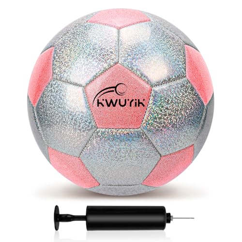 Soccer Ball Size 3 4 5 Glitter Pink Purple Black Silver with Pump Toddler Soccer Ball for Kids Aged 3-6 6-8 8-12 Outdoor Training Ball for Girls Boys Children Youth Teens - color: Pink & Silver Spliced, size: 4