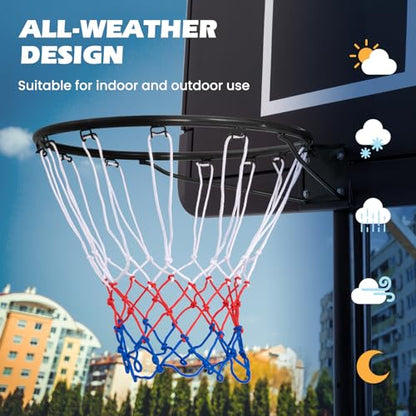 GYMAX Basketball Rim, 15/18 inch Basketball Rim Replacement with All-Weather Net, Basketball Hoop Replacement Rim Outdoor/Indoor for Wall Door Mounted