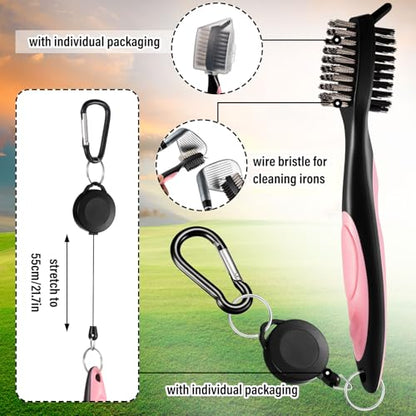 Liliful Woman Golf Accessories Kit Include 19.69 x 15.75 Inches Microfiber Waffle Golf Towel and Club Groove Cleaner Brush for Woman Gifts - color: Pink Checked
