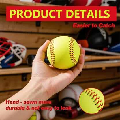 Sports Practice Fastpitch Softballs, Yellow Softballs Training Ball Unmarked & Leather Covered for Games, Practice and Training