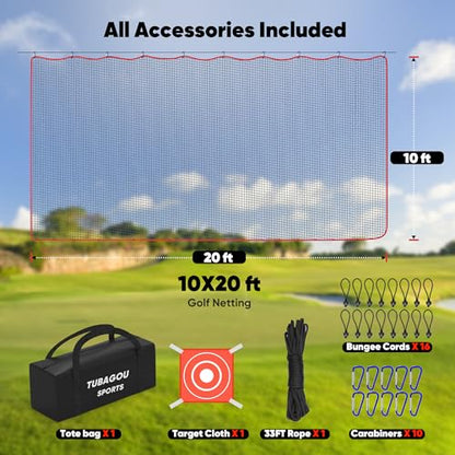 Golf Practice Net, Heavy-Duty Multi Sports Netting Barrier 10FT | 15FT |20FT |25FT Golf Hitting Net for Garage, Ideal for Backyard with Baseball, Softball, Hockey, Soccer and More - size: 10X20FT