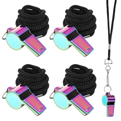 JJUNW 4 Pcs Coaches Whistle with Lanyard, Colorful Teacher Whistle Sports Stainless Steel Whistles, Basketball Whistles Loud Crisp Sound for Teachers, Coaches, Referees, Emergency