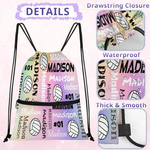 Custom Volleyball Style Drawstring Bag, Personalized Sports Ball Backpack Drawstring Sack Cinch Bags for Team Gift Party Favors, Colourful Glitters - color: Black