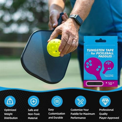 Pickleball Paddle Weights—Tungsten Tape for Pickleball Paddles 10pcs 3g, Safe and Non-Toxic Material & Lead Tape Alternative 1.5g/in High Density, Easy Customization, Fits 12mm-16mm Paddles