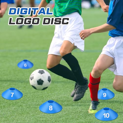 10 Pcs Numbered Sports Disc Cones 1-10 Soccer Cones with Mesh Carry Bag Flexible Agility Cones Soft Field Cones for Gym PE Classes School Activities Games, Sports Training Equipment - color: Blue