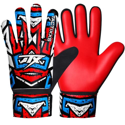 Soccer Goalkeeper Gloves for Kids Boys Children Youth, Funky Football Goalie Gloves Anti Slip 4mm Latex Palm with Strong Grips - color: Red, size: Size 6 suitable for 13-15 Years