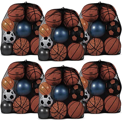 Woanger 6 Pcs Extra Large Mesh Bag Bulk, 35 x 27 Inch Sports Ball Bag with Adjustable Shoulder Strap Drawstring, Sports Equipment Storage Organizer for Gym, Beach, Cloth, Swimming Gears